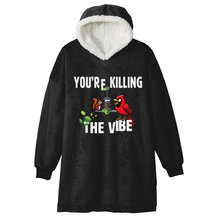 Funny Red Cardinal Squirrel Feeder Bird Watcher Killing Vibe Hooded Wearable Blanket