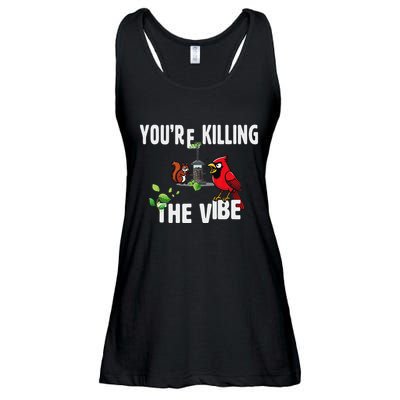Funny Red Cardinal Squirrel Feeder Bird Watcher Killing Vibe Ladies Essential Flowy Tank