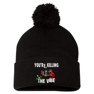 Funny Red Cardinal Squirrel Feeder Bird Watcher Killing Vibe Pom Pom 12in Knit Beanie
