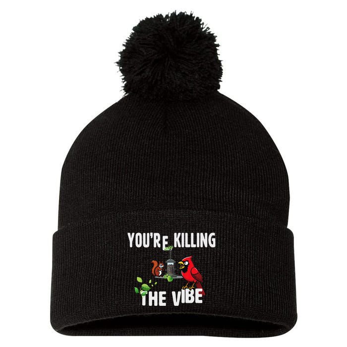 Funny Red Cardinal Squirrel Feeder Bird Watcher Killing Vibe Pom Pom 12in Knit Beanie