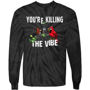 Funny Red Cardinal Squirrel Feeder Bird Watcher Killing Vibe Tie-Dye Long Sleeve Shirt