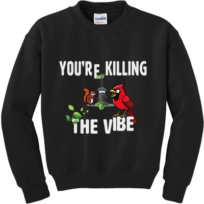 Funny Red Cardinal Squirrel Feeder Bird Watcher Killing Vibe Kids Sweatshirt