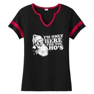 Funny Retro Christmas Santa IM Only Here For The HoS Ladies Halftime Notch Neck Tee