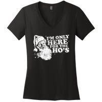 Funny Retro Christmas Santa IM Only Here For The HoS Women's V-Neck T-Shirt