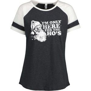 Funny Retro Christmas Santa IM Only Here For The HoS Enza Ladies Jersey Colorblock Tee