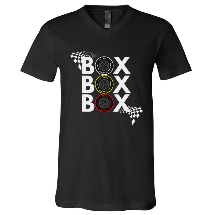 Formula Racing Car Box Box Box Radio Call To Pitbox Car Race V-Neck T-Shirt