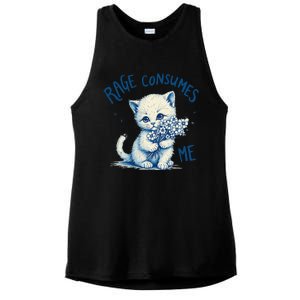 Funny Rage Consumes Me Cat Flower Cute Kitty Quote Design Ladies PosiCharge Tri-Blend Wicking Tank