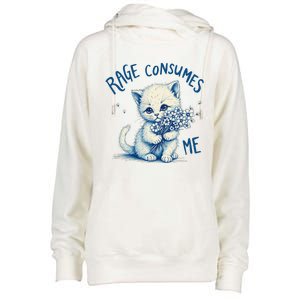 Funny Rage Consumes Me Cat Flower Cute Kitty Quote Design Womens Funnel Neck Pullover Hood