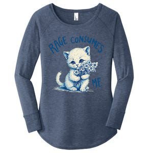 Funny Rage Consumes Me Cat Flower Cute Kitty Quote Design Women's Perfect Tri Tunic Long Sleeve Shirt