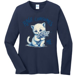 Funny Rage Consumes Me Cat Flower Cute Kitty Quote Design Ladies Long Sleeve Shirt