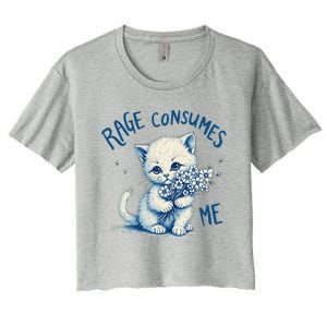 Funny Rage Consumes Me Cat Flower Cute Kitty Quote Design Women's Crop Top Tee