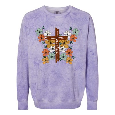 Faith Retro Cross Butterfly Religious Gifts Christian Wo Colorblast Crewneck Sweatshirt