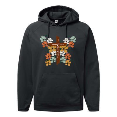 Faith Retro Cross Butterfly Religious Gifts Christian Wo Performance Fleece Hoodie