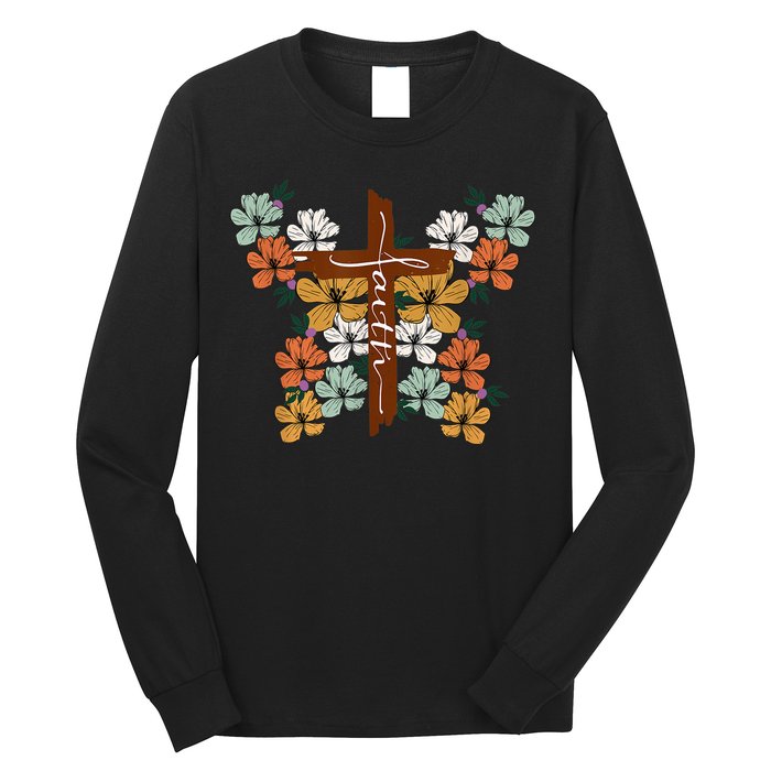 Faith Retro Cross Butterfly Religious Gifts Christian Wo Long Sleeve Shirt