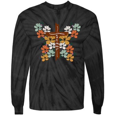 Faith Retro Cross Butterfly Religious Gifts Christian Wo Tie-Dye Long Sleeve Shirt