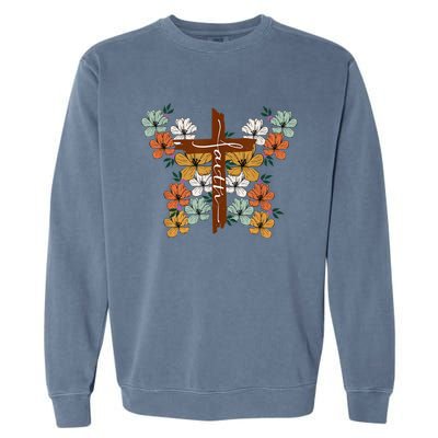 Faith Retro Cross Butterfly Religious Gifts Christian Wo Garment-Dyed Sweatshirt