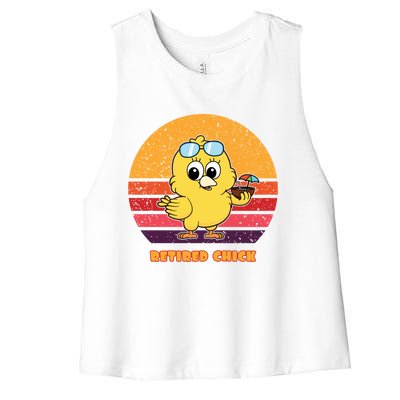 Funny Retired Chick Retro Sunset Retired Chick Gift Ideas Gift Women's Racerback Cropped Tank