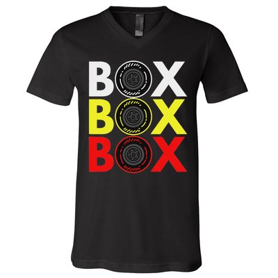 Formula Racing Car Box Box Box Radio Call To Pitbox Car Race V-Neck T-Shirt