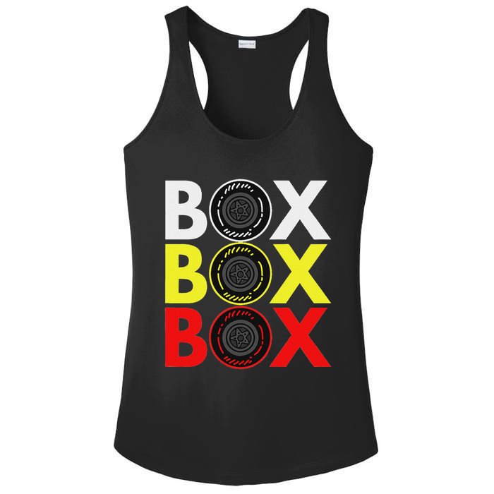 Formula Racing Car Box Box Box Radio Call To Pitbox Car Race Ladies PosiCharge Competitor Racerback Tank