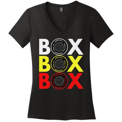 Formula Racing Car Box Box Box Radio Call To Pitbox Car Race Women's V-Neck T-Shirt