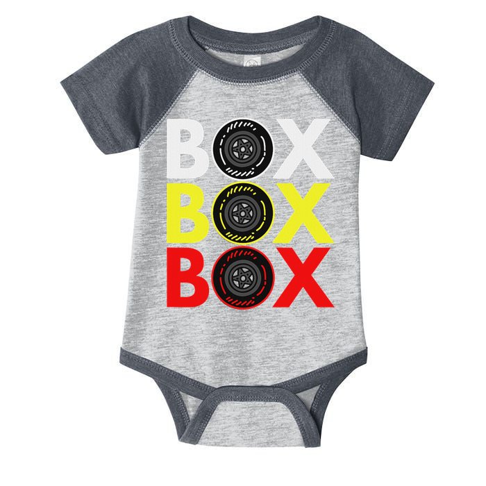 Formula Racing Car Box Box Box Radio Call To Pitbox Car Race Infant Baby Jersey Bodysuit