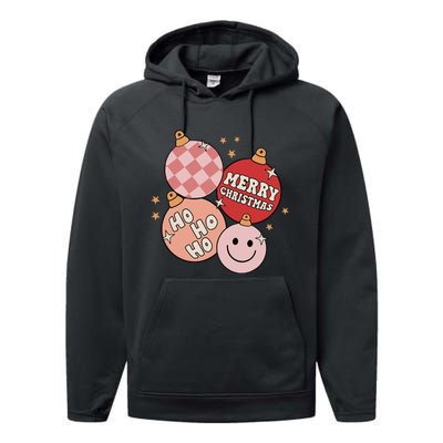 Festive Retro Christmas Bauble Ho Ho Ho Holiday Performance Fleece Hoodie