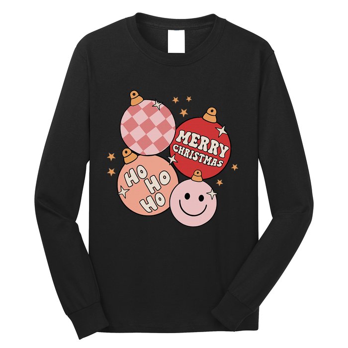 Festive Retro Christmas Bauble Ho Ho Ho Holiday Long Sleeve Shirt