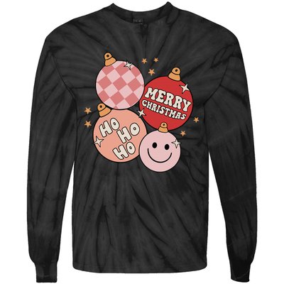 Festive Retro Christmas Bauble Ho Ho Ho Holiday Tie-Dye Long Sleeve Shirt