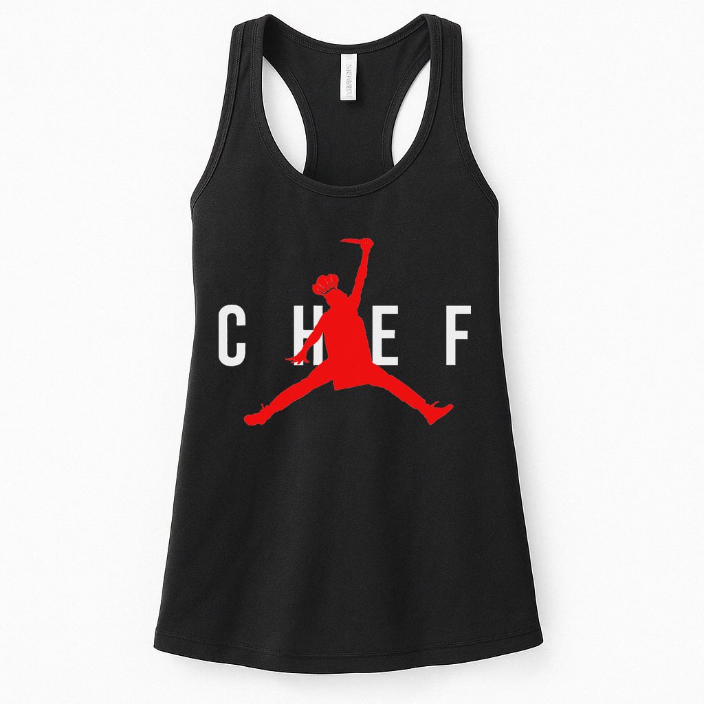 Funny Restaurant Chef Jumping Chef Knife Womens Tank Top