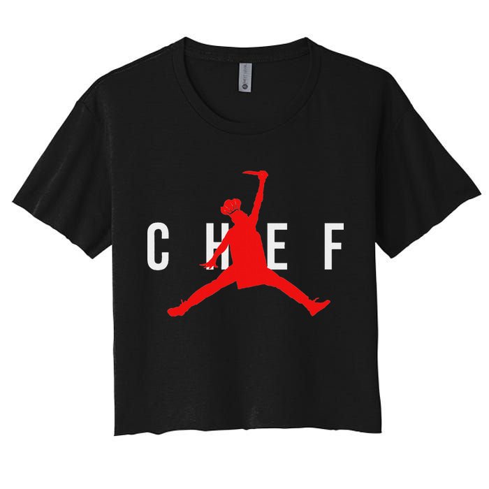 Funny Restaurant Chef Jumping Chef Knife Women's Crop Top Tee