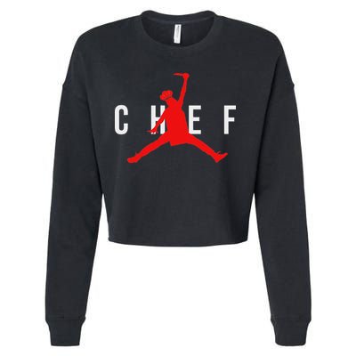 Funny Restaurant Chef Jumping Chef Knife Cropped Pullover Crew