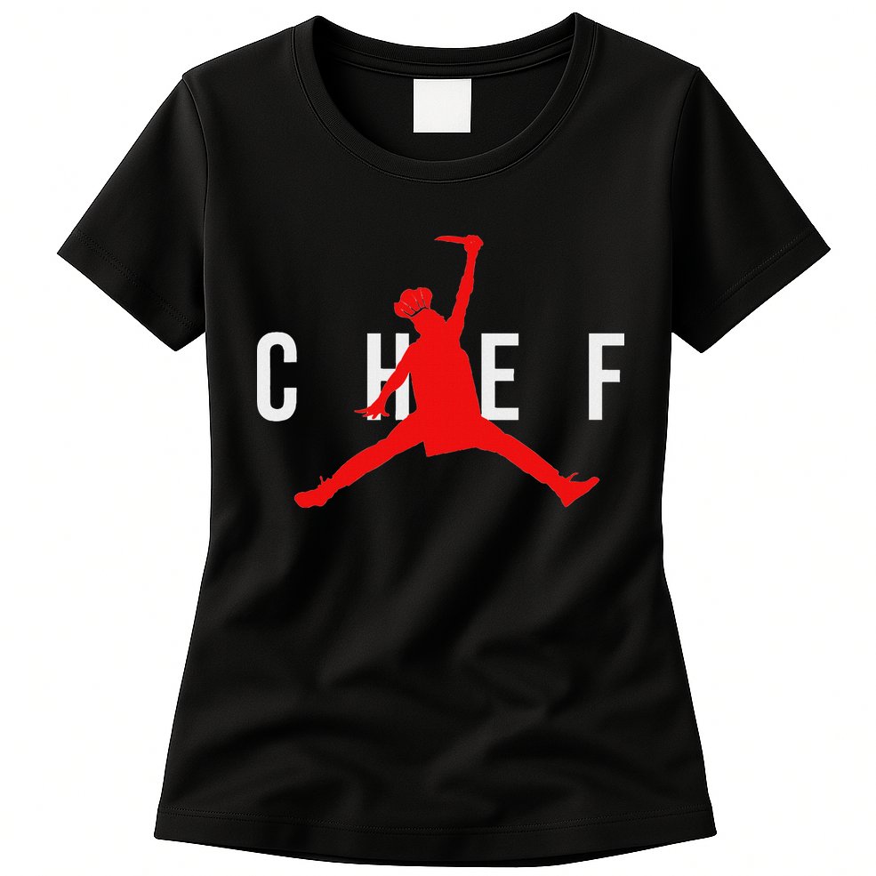 Funny Restaurant Chef Jumping Chef Knife Womens T-Shirt