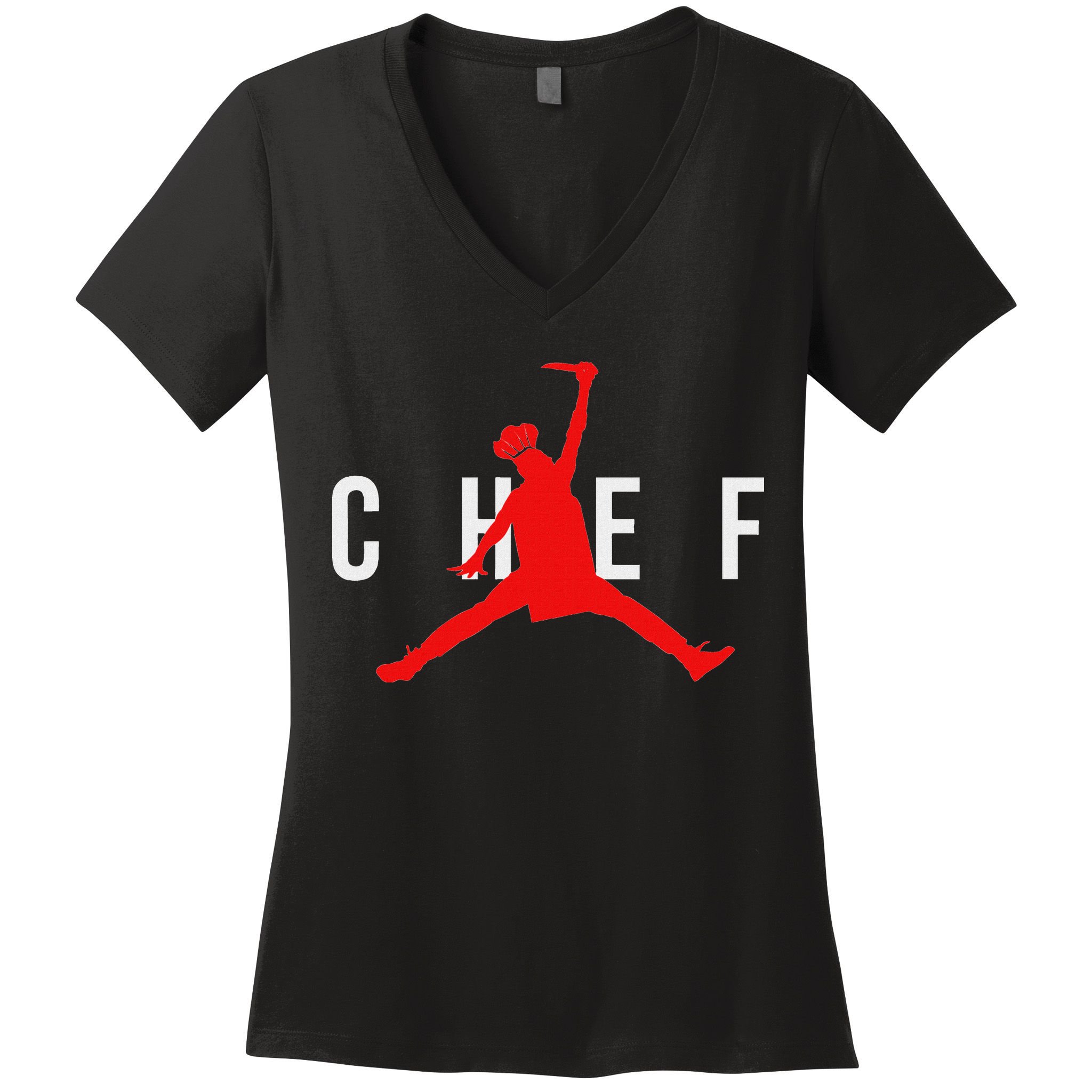 Funny Restaurant Chef Jumping Chef Knife Women's V-Neck T-Shirt