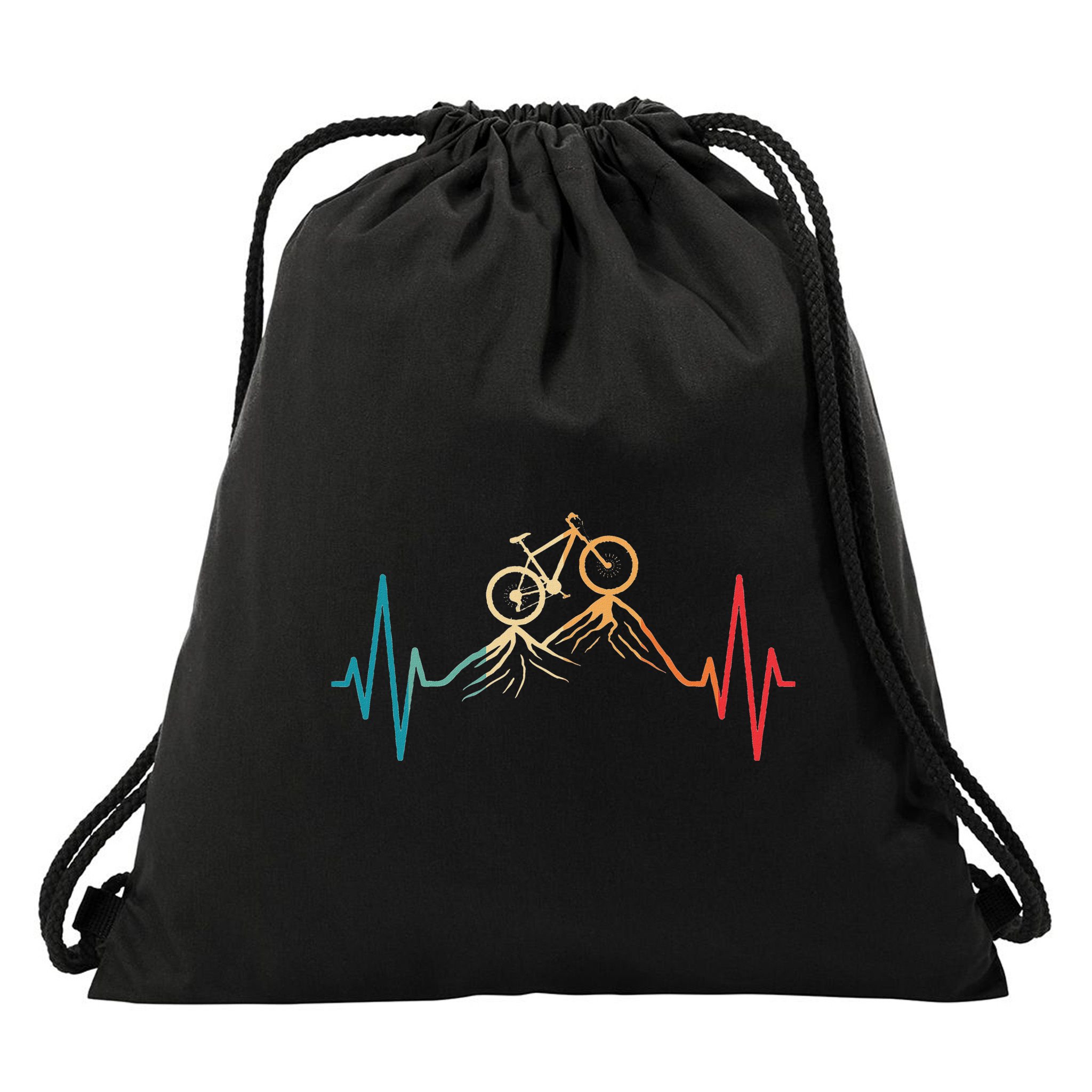 Funny Retro Cycling Heartbeat Bicycle Mountain Bike Biking Drawstring Bag