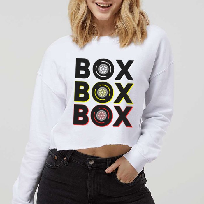 Formula Racing Car Box Box Box Radio Call To Pit Box Gift Cropped Pullover Crew