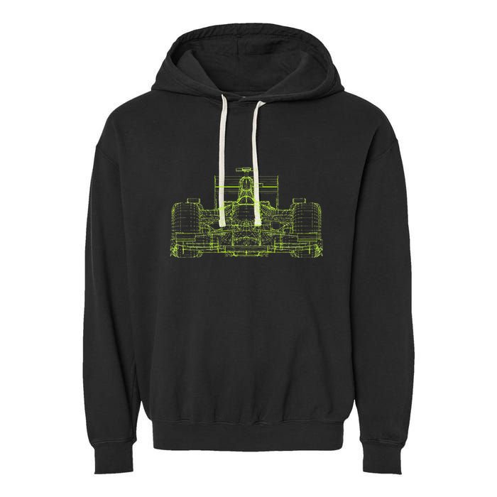 Formula Racing Car Blueprint Mechanical Engineer Racer Fan Garment-Dyed Fleece Hoodie