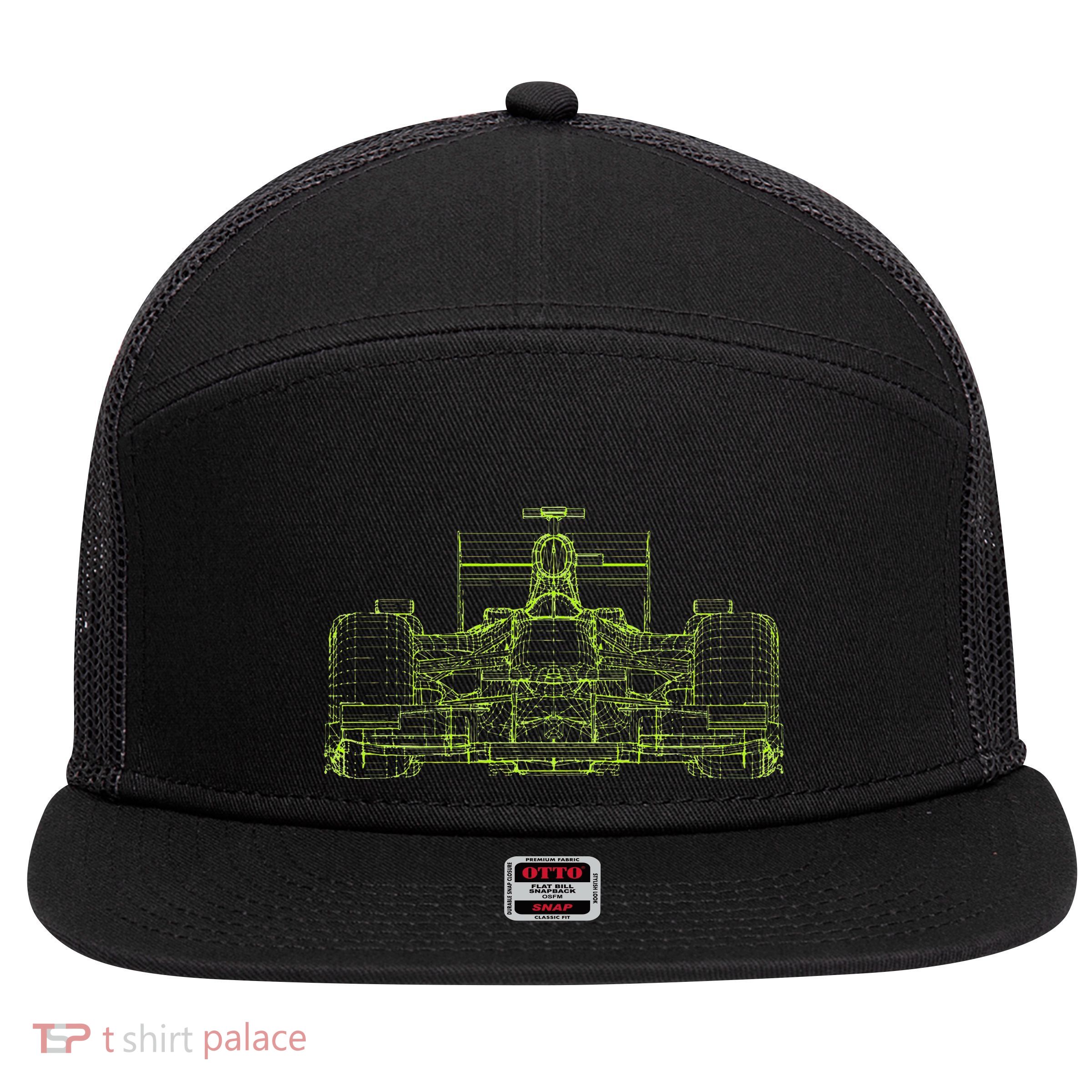 Formula Racing Car Blueprint Mechanical Engineer Racer Fan 7 Panel Mesh Trucker Snapback Hat