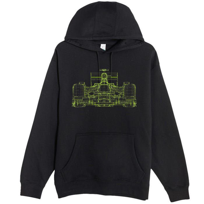 Formula Racing Car Blueprint Mechanical Engineer Racer Fan Premium Pullover Hoodie