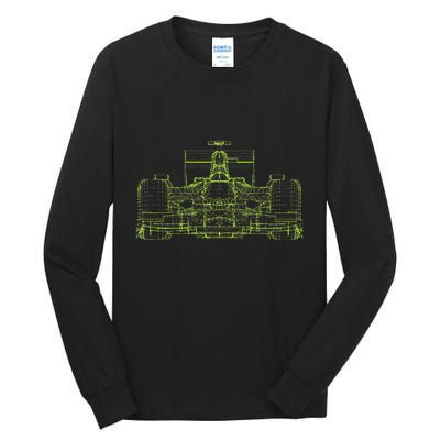 Formula Racing Car Blueprint Mechanical Engineer Racer Fan Tall Long Sleeve T-Shirt