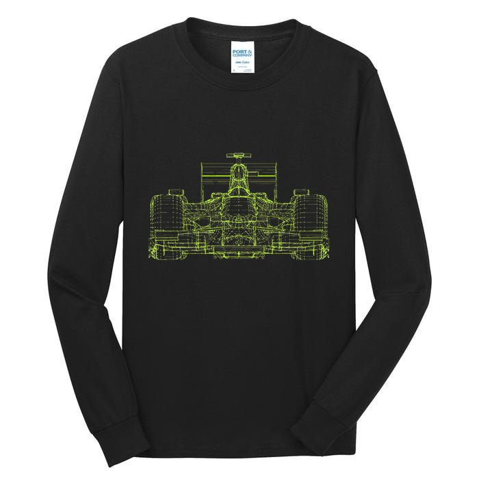Formula Racing Car Blueprint Mechanical Engineer Racer Fan Tall Long Sleeve T-Shirt