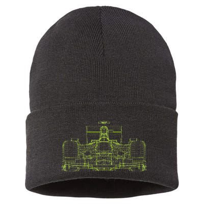 Formula Racing Car Blueprint Mechanical Engineer Racer Fan Sustainable Knit Beanie