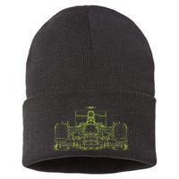 Formula Racing Car Blueprint Mechanical Engineer Racer Fan Sustainable Knit Beanie
