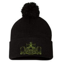 Formula Racing Car Blueprint Mechanical Engineer Racer Fan Pom Pom 12in Knit Beanie