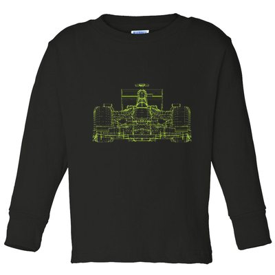 Formula Racing Car Blueprint Mechanical Engineer Racer Fan Toddler Long Sleeve Shirt