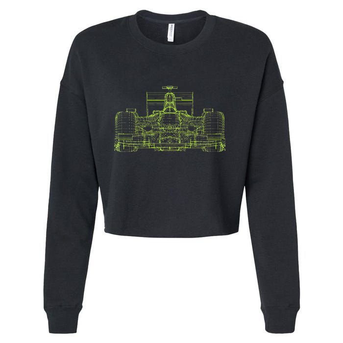 Formula Racing Car Blueprint Mechanical Engineer Racer Fan Cropped Pullover Crew