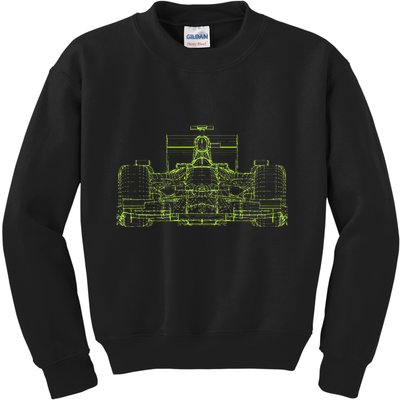 Formula Racing Car Blueprint Mechanical Engineer Racer Fan Kids Sweatshirt