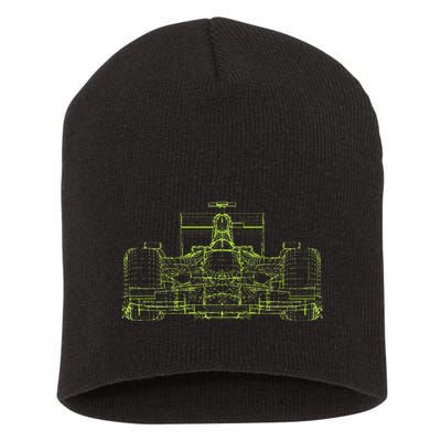 Formula Racing Car Blueprint Mechanical Engineer Racer Fan Short Acrylic Beanie