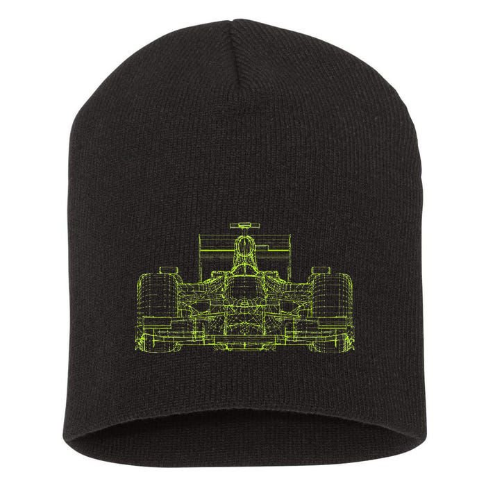 Formula Racing Car Blueprint Mechanical Engineer Racer Fan Short Acrylic Beanie