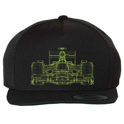 Formula Racing Car Blueprint Mechanical Engineer Racer Fan Wool Snapback Cap