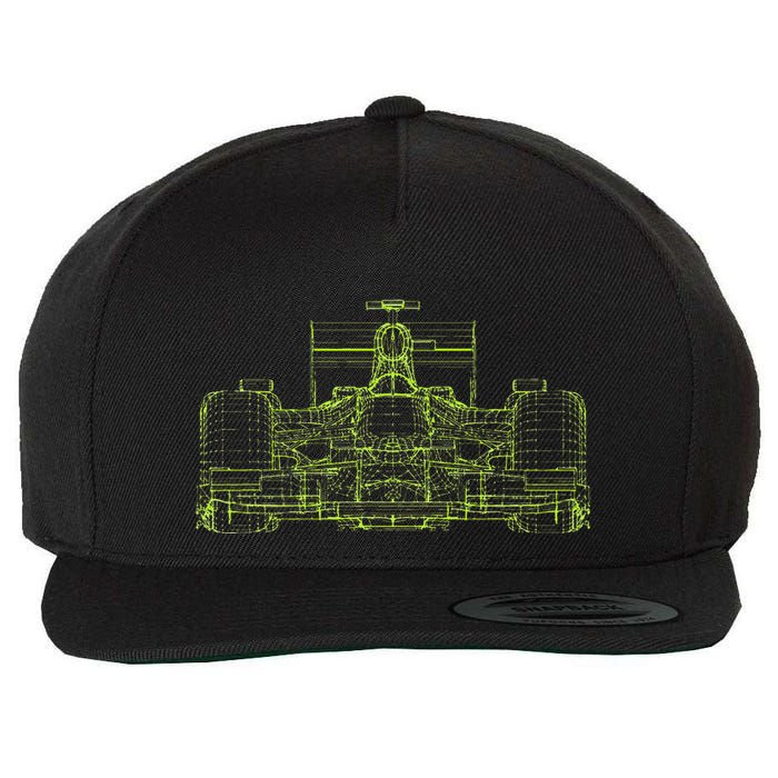 Formula Racing Car Blueprint Mechanical Engineer Racer Fan Wool Snapback Cap